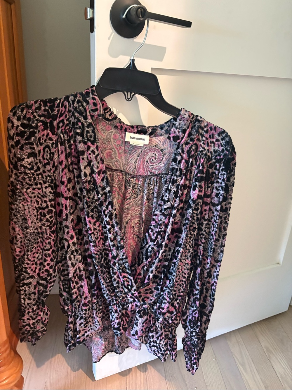 Zadig & Voltaire Pink and Black Leopard-Print Long Sleeve Top